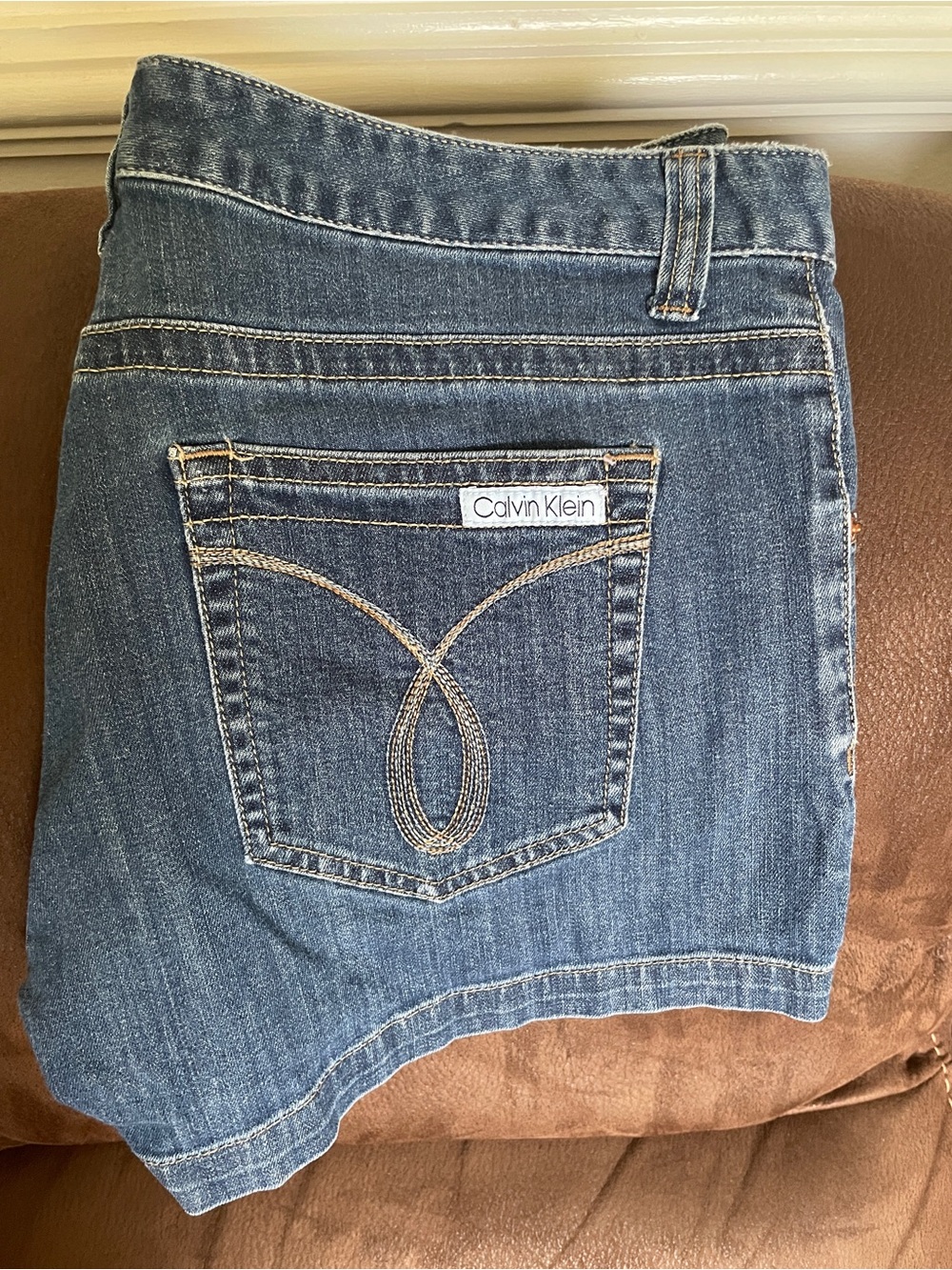 Calvin Klein Blue Denim Women's Jean Shorts with Embroidered Back Pocket